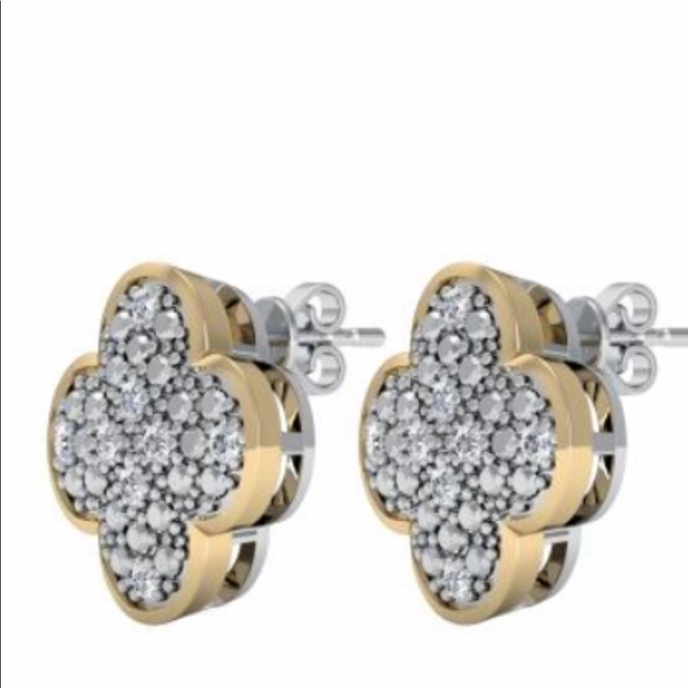 Silver 0.1c diamond Alhambra style earrings.